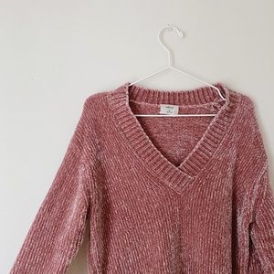 Wilfred Chenille Rose Pink Knit Long V Neck Chunky Sweater